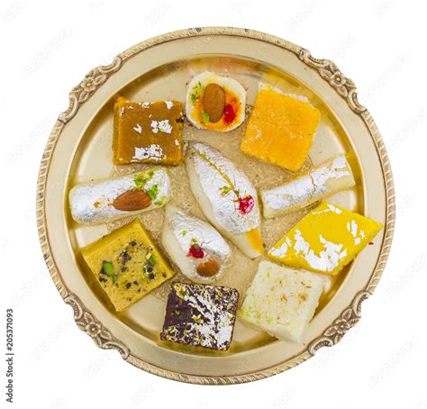 Indian Delicious Mix Sweet Food Or Mix Mithai Isolated On White