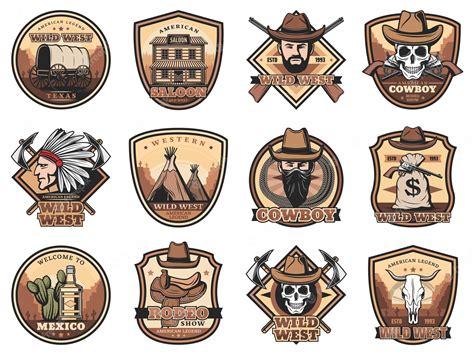 Premium Vector Wild West Icons Set Western Vector Signs