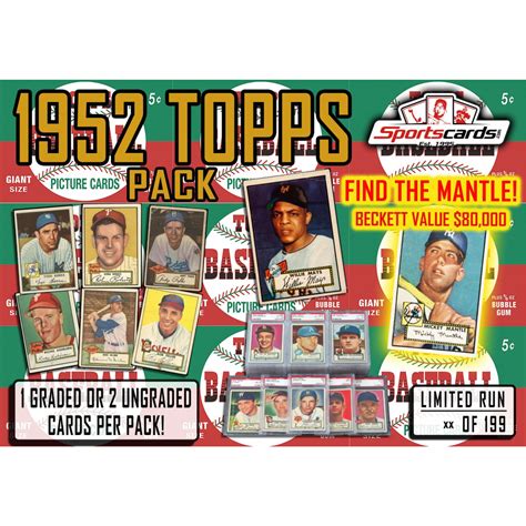 1952 Topps Baseball Pack” Mystery Box 1 Or 2 Cards Per Pack Mantle