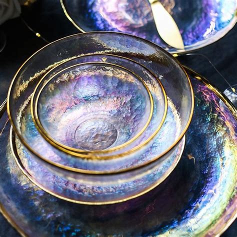 Contemporary Iridescent Hammered Glass Tableware In 2020 Gold