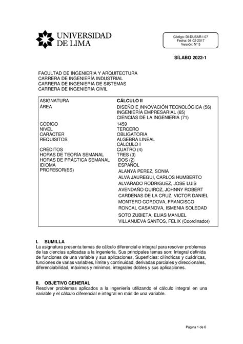 2022 1 Silabo Calculo II SÍLABO 2022 FACULTAD DE INGENIERIA Y