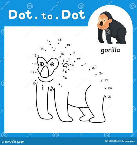 Dot To Dot Educational Game And Coloring Book Of Gorilla Animal Cartoon