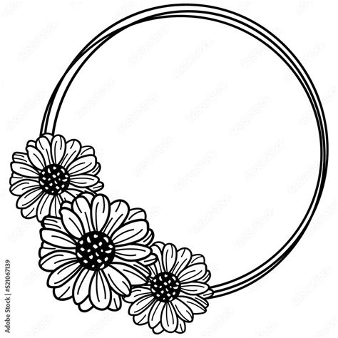 Flower Round Monogram Frame Svg Daisy Floral Border Svg Stock Vector