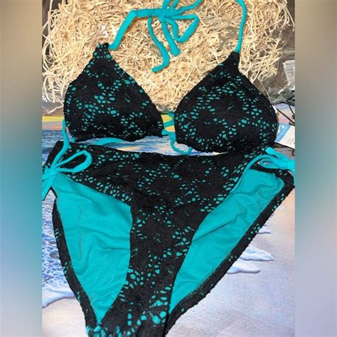 California Waves Swim New California Waves Pc Black And Teal Bikini Medium Poshmark