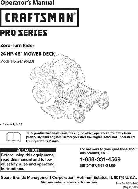 Craftsman 247204201 1505439l User Manual Zero Turn Riding Mower Manuals