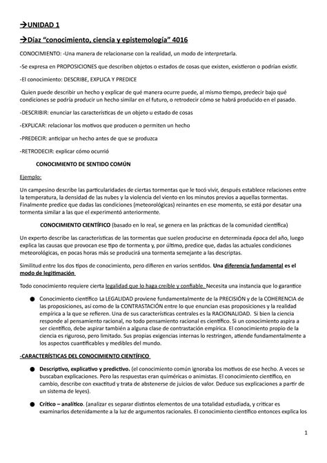 Final Espistemologia CASI Completo UNIDAD 1 Díaz conocimiento