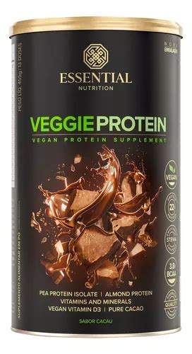 Veggie Protein Cacao Essential Nutrition 455g Sabor Cacau Frete grátis