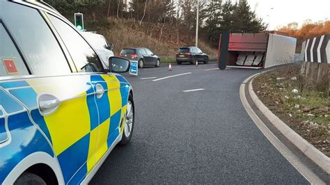 A14 At Felixstowe Closed After Lorry Overturns On Roundabout Bbc News