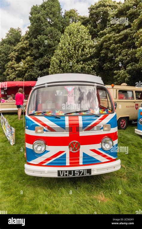 Classic Volkswagen Kombi Camper Van With Union Jack Flag Painted Along