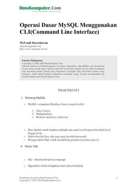 PDF Operasi Dasar MySQL Menggunakan CLI Command Line Ilmukomputer