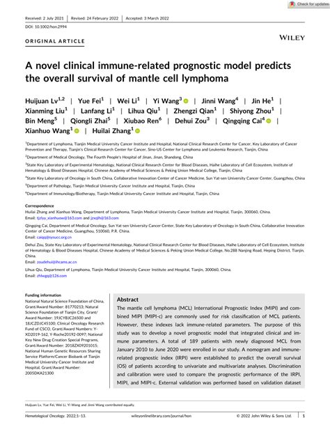 Pdf A Novel Clinical Immune‐related Prognostic Model Predicts The