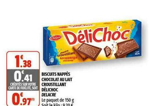 Promo Biscuits Nappés Chocolat Au Lait Croustillant Délichoc Delacre