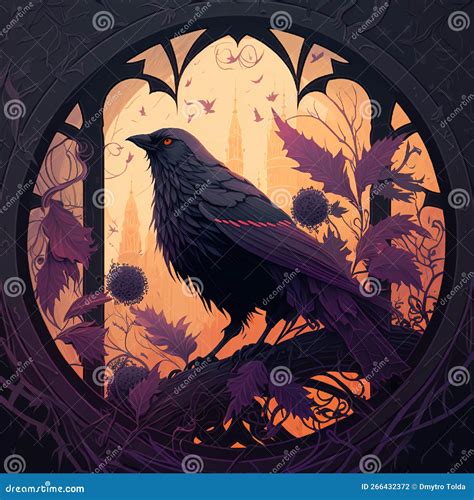 Raven In A Gothic Window Vector Illustration | CartoonDealer.com #11922504