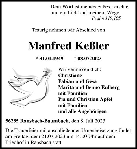 Traueranzeigen von Manfred Keßler rz trauer de