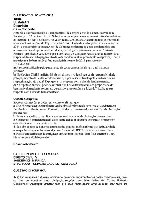 Casos Civil 4 DIREITO CIVIL IV CCJ Título SEMANA 1 Descrição Caso