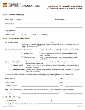 Fillable Online Umanitoba Definitions Of Leave Of Absence Status Fax