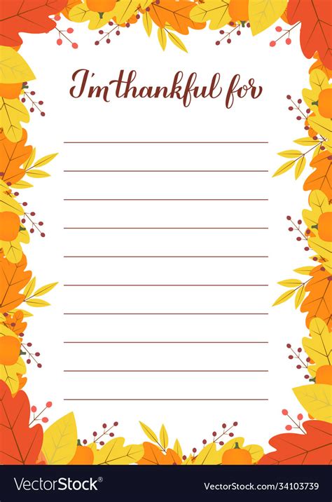 Thanksgiving Thankful List I M Thankful Royalty Free Vector