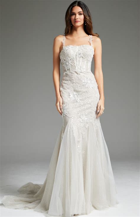 Ivory Nude Embellished Mermaid Bridal Dress JB Jovani
