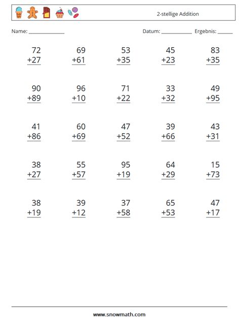 25 2 stellige addition Mathe Arbeitsblätter Mathe Übungen für Kinder