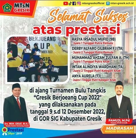 Ajang Turnamen Bulutangkis Gresik Berjoeang Cup 2022 Peserta Didik MTs