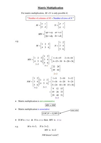 A Level Further Maths Matrices Teaching Resources