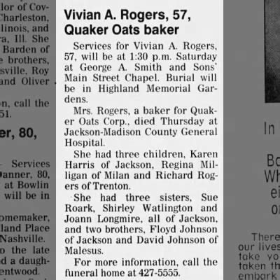 Obituary For Vivian A Rogers Aged Newspapers