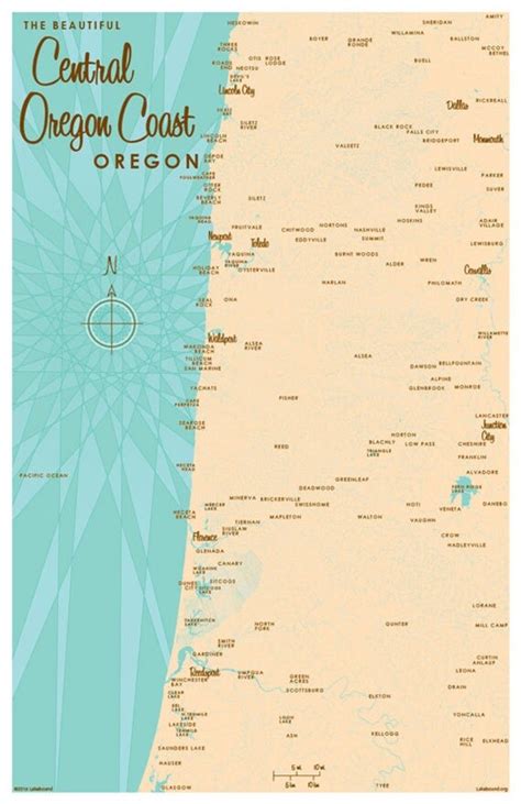 Central Oregon Coast Map Print