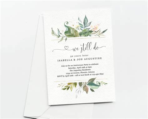 Anniversary Party Invitation Card Template, Printable Invite Evite ...