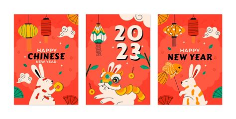 Free Vector | Flat chinese new year greeting cards collection