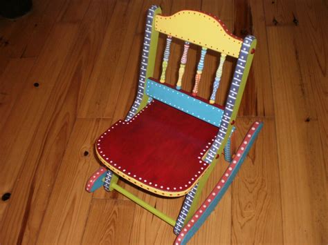 Hand Painted Folk Art Rocking Chair Whimsical Childs