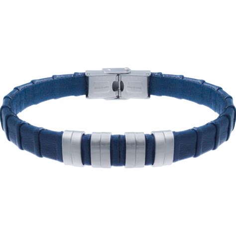 Bracelet acier cuir bleu italien 8 composants acier réglable 21