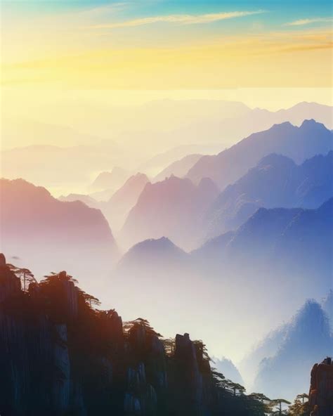 Premium Photo | Beautiful Huangshan mountains landscape at sunrise