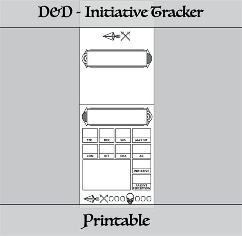 D D Initiative Tracker Black And White Printer Friendly Etsy