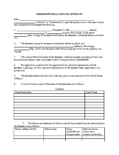 Mississippi Small Estate Affidavit Form Pdfsimpli