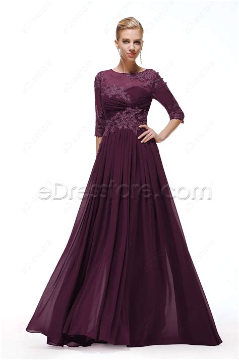 Modest Plum Mother Of The Bride Dresses With Sleeves Edresstore