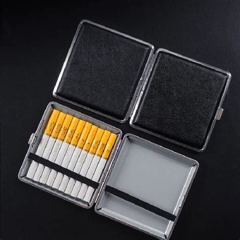 1pc Double Open Leather Cigars Cigarette Cases For 20pcs Cigarettes Stainless Steel Tobacco