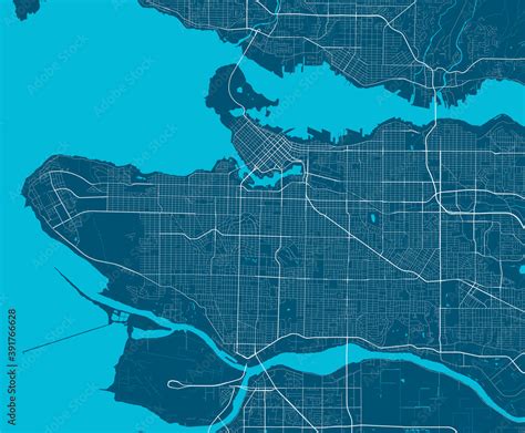 Detailed map of Vancouver city, linear print map. Cityscape panorama ...