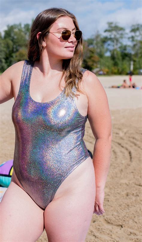 Silver Holographic Metallic One Piece Swimsuit Plus Size Etsy UK