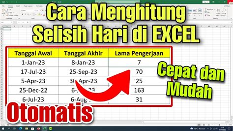 Cara Menghitung Selisih Hari Kerja Di Excel Dengan Cepat Youtube