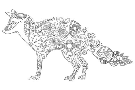 Fox. Hand drawn picture. Sketch for anti-stress adult coloring book in