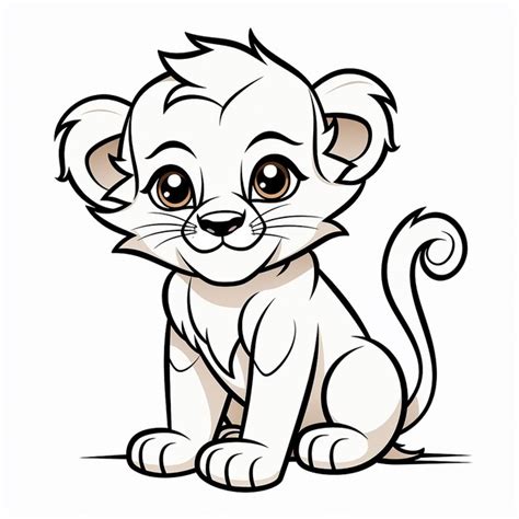 Premium Photo | Lion Cubs Roar Kids Simple Line Art