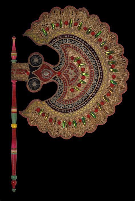 fine indian double sided temple fan embellished  fluorescent