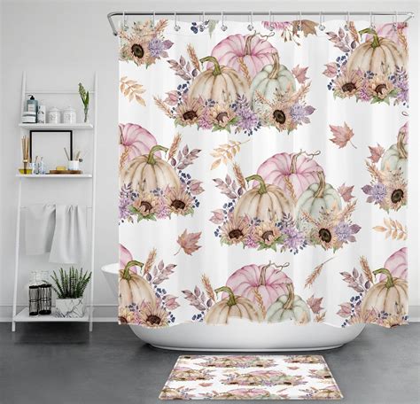 Autumn Harvest Bliss Wheat Pink Pumpkin Sunflower Shower Curtain Set