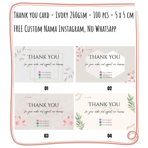 Thankyou Card Olshop Isi 100 Kartu Ucapan Terima Kasih Olshop