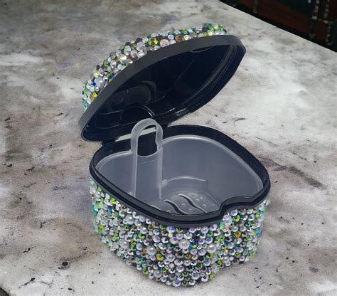 Bedazzled Denture Case Rhinestone Dental Bath Crystallized Denture Box