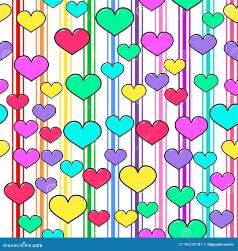 Colorful Heart Seamless Pattern On White Background Paper Print Design