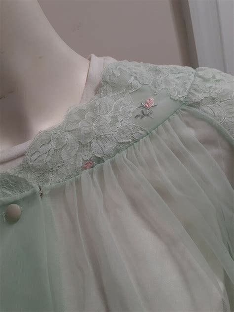 Vintage Shadowline Sheer Peignoir Robe Green Lingerie Gem