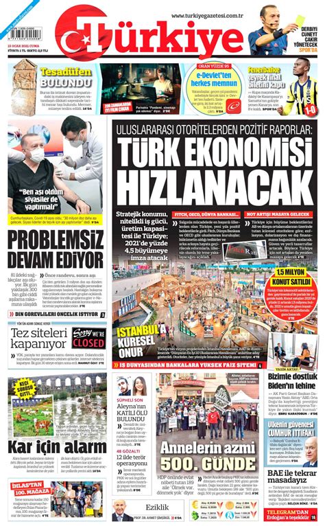 Türkiye Gazetesi Gazetesi 15 Ocak 2021 Cuma