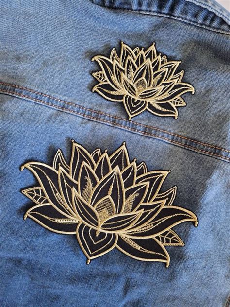 Small Gold Lotus Flower Iron On Patch Flower Clothing Etsy