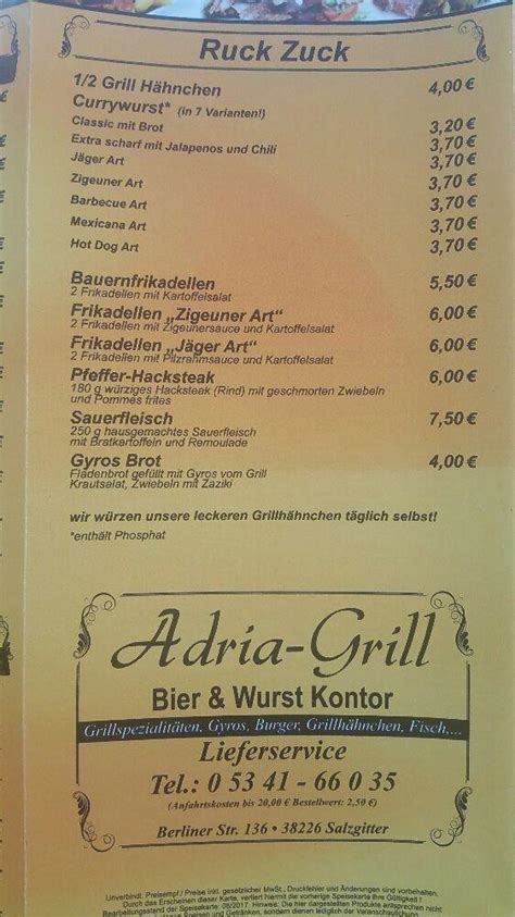 Speisekarte Von Adria Grill Bbq Salzgitter Berliner Str